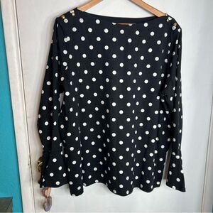 Lauren Ralph Lauren polka dot long sleeves bell cuff gold button boat neck